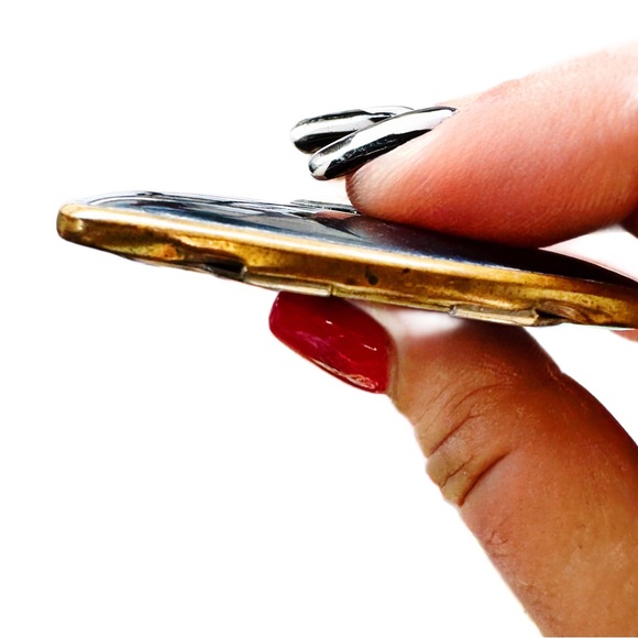 Vintage La Mode Black & Floral Guilloche Compact Mirror - Circa 1930s-40s - Picture 4 of 16